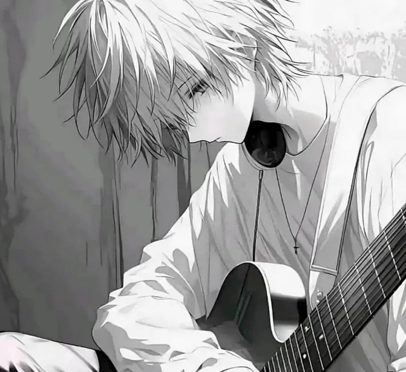 ảnh anime nam buồn đen trắng 34