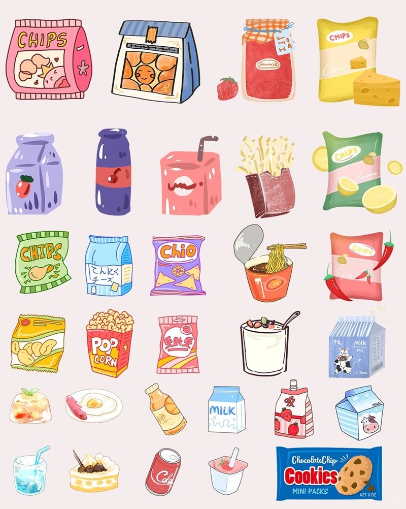 sticker đồ ăn vặt cute