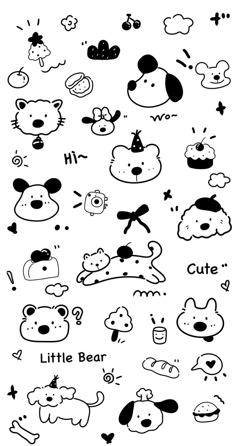sticker trắng đen cute 16