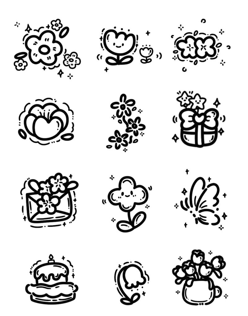 sticker trắng đen cute 35