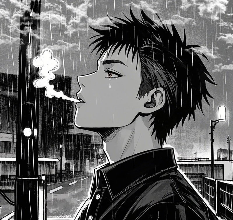 hình ảnh con trai buồn cô đơn hút thuốc anime