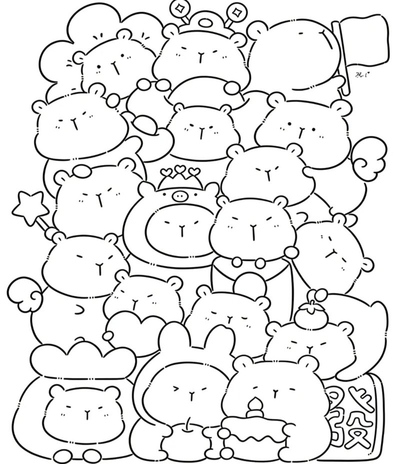 hình vẽ tranh tô màu capybara cute