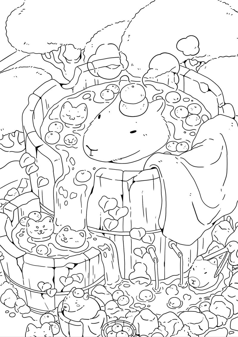 tranh tô màu capybara chibi