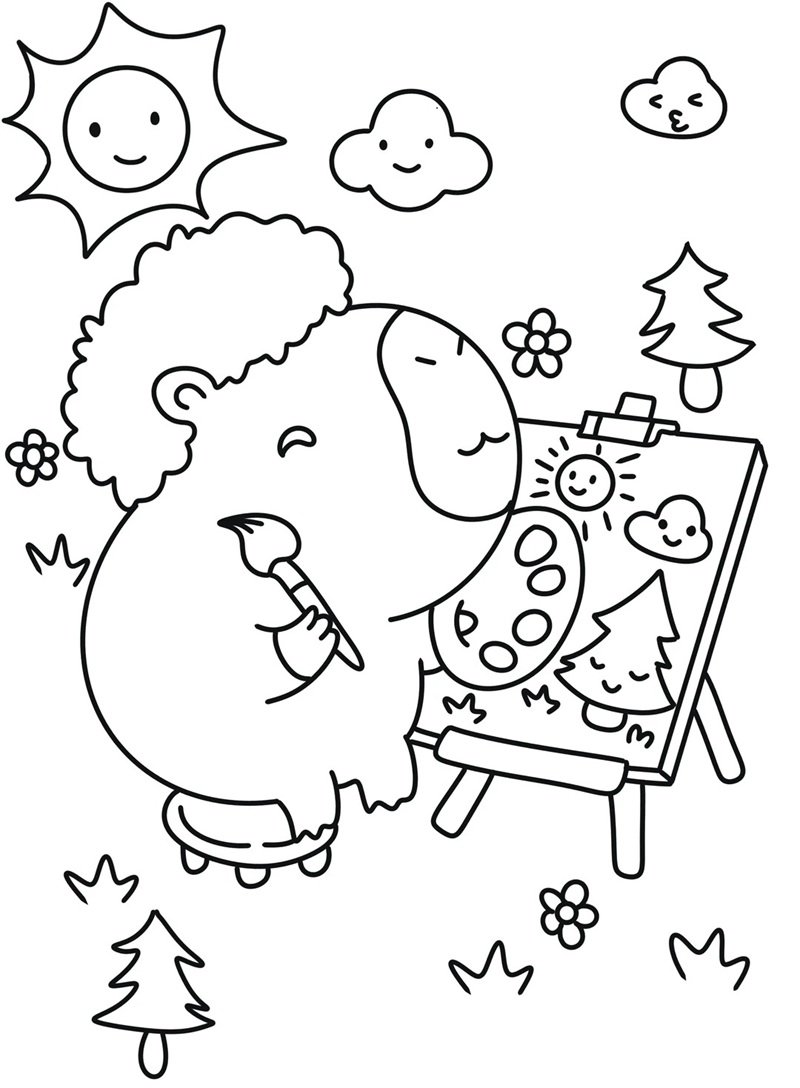 tranh tô màu capybara dễ thương