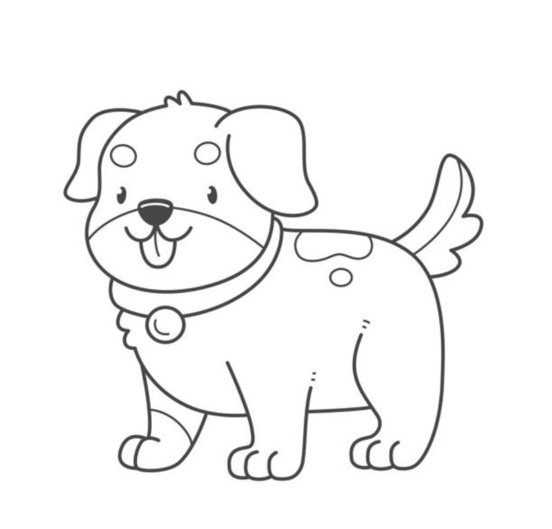 Cute puppy baby coloring page. Dog coloring book. Black and white illustration