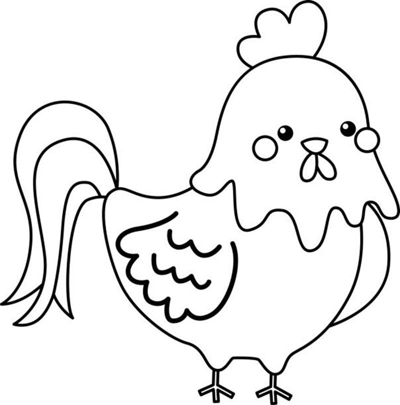 a vector of a cute chicken in black and white coloring