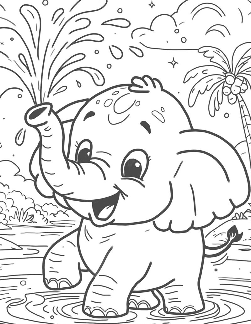 tranh tô màu con voi dễ thương