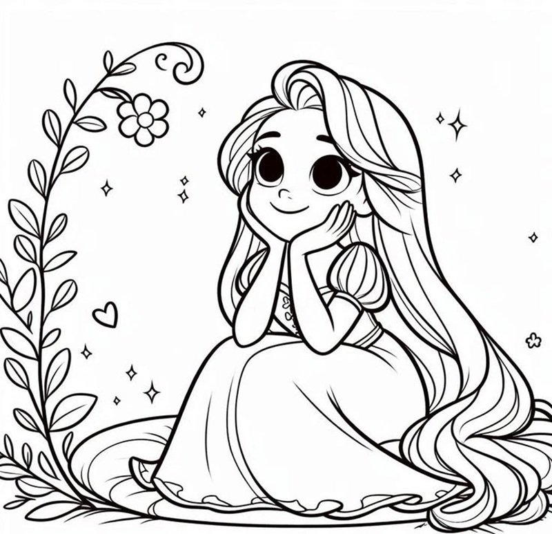 tranh to màu công chúa cute