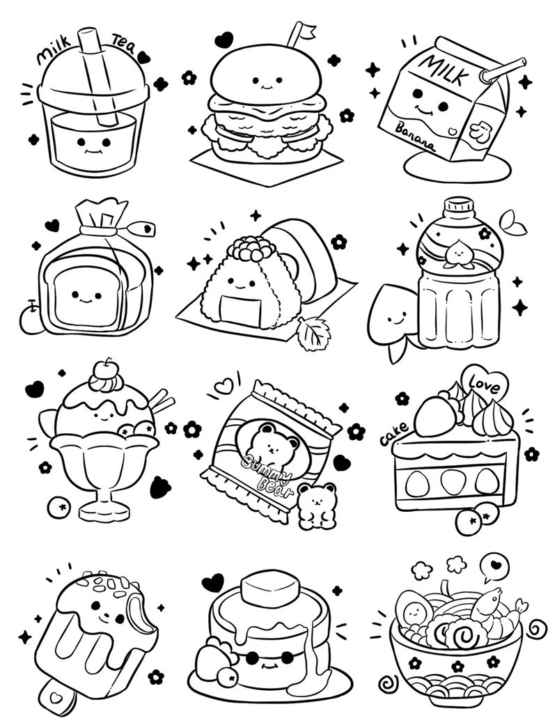 tranh tô màu đồ ăn cute mini 34