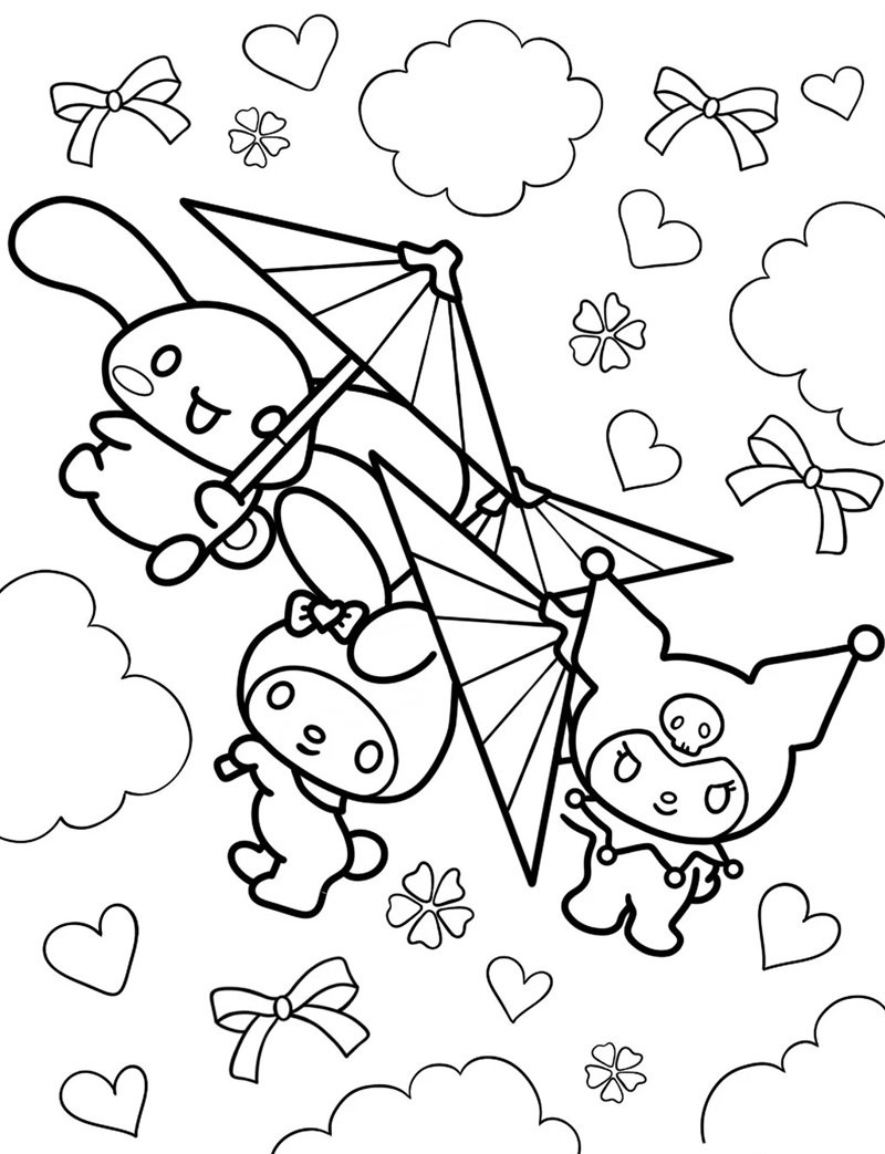 tranh tô màu kuromi và cinnamoroll