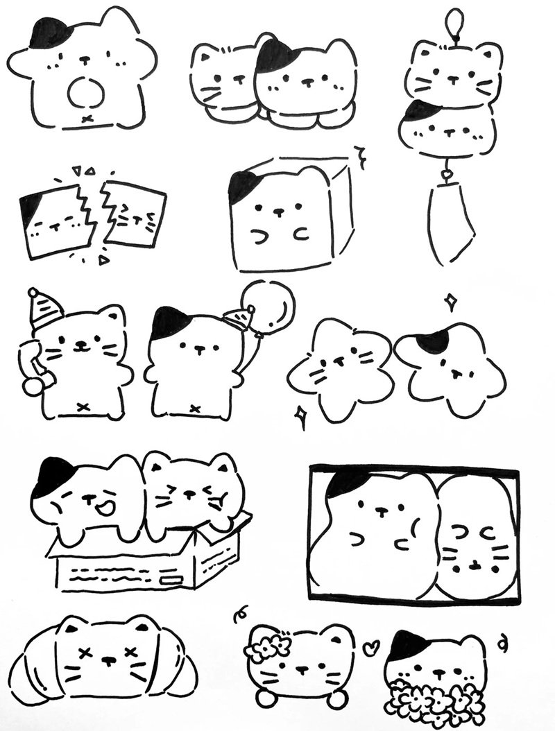 tranh tô màu sticker cute mèo