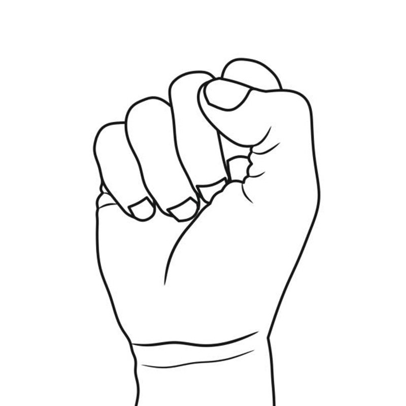 Black and white sketch drawing right hand clenched facing up