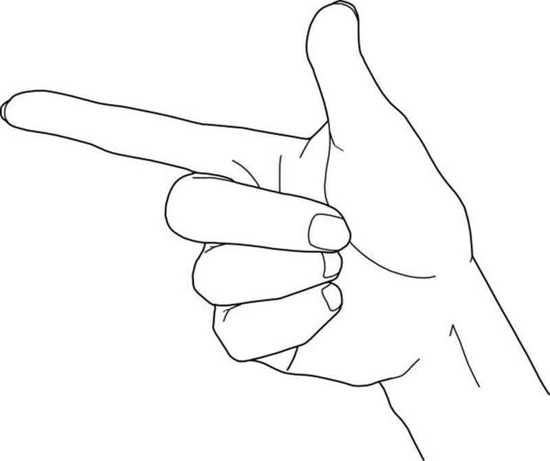 Pointing. Or a hand dressed as a pistol.