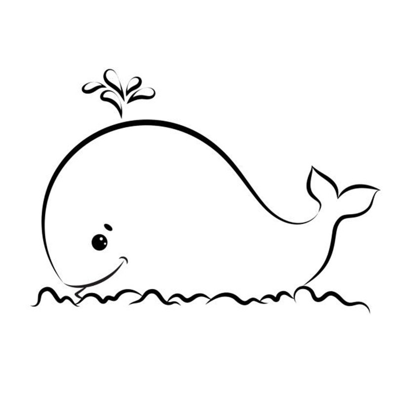 Cute whale coloring book page for kids. Vector illustration.