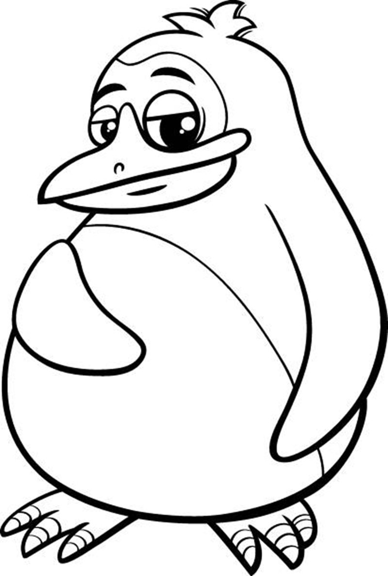 Cartoon illustration of funny young penguin bird animal character coloring page