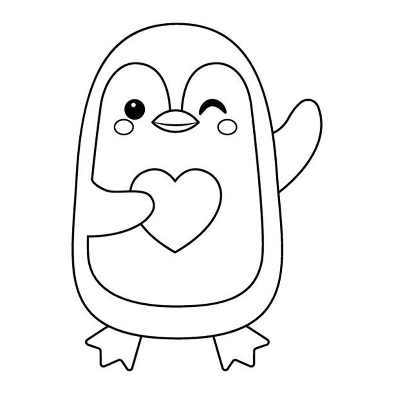 Cute penguin and heart. Coloring page. Vector simple flat illustration.