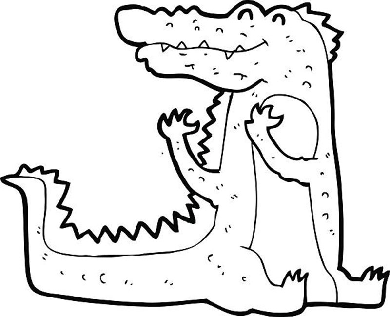 simple black and white line drawing cartoon crocodile