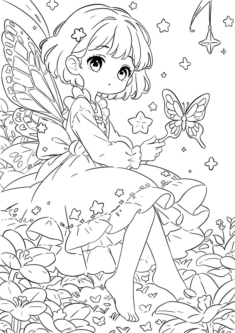 tranh cô tiên xanh chưa tô màu 1