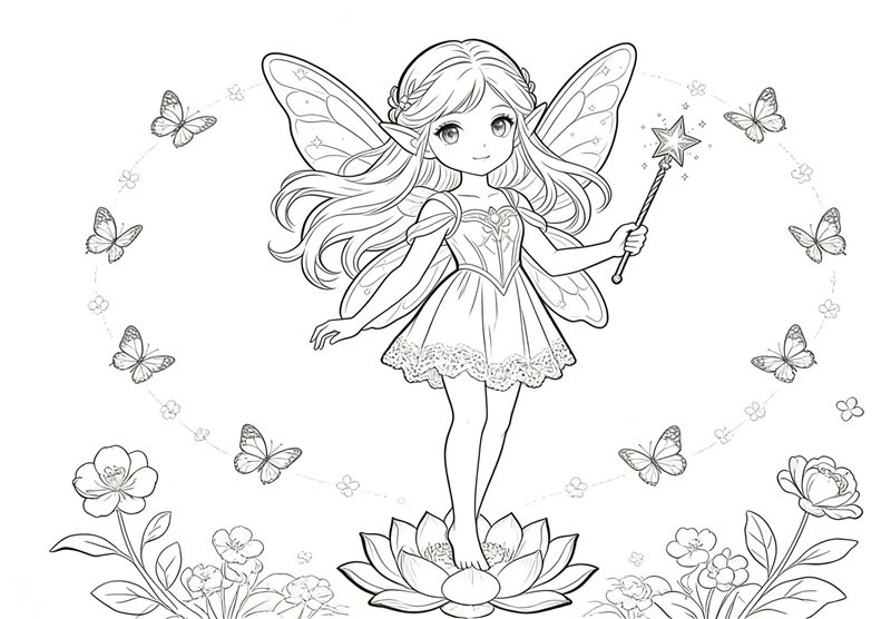 tranh cô tiên xanh chưa tô màu 2