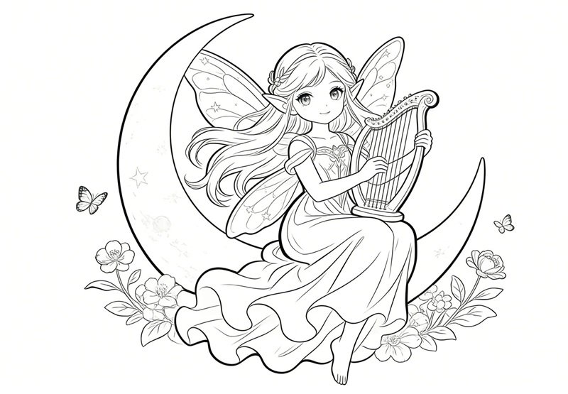 tranh cô tiên xanh chưa tô màu 3