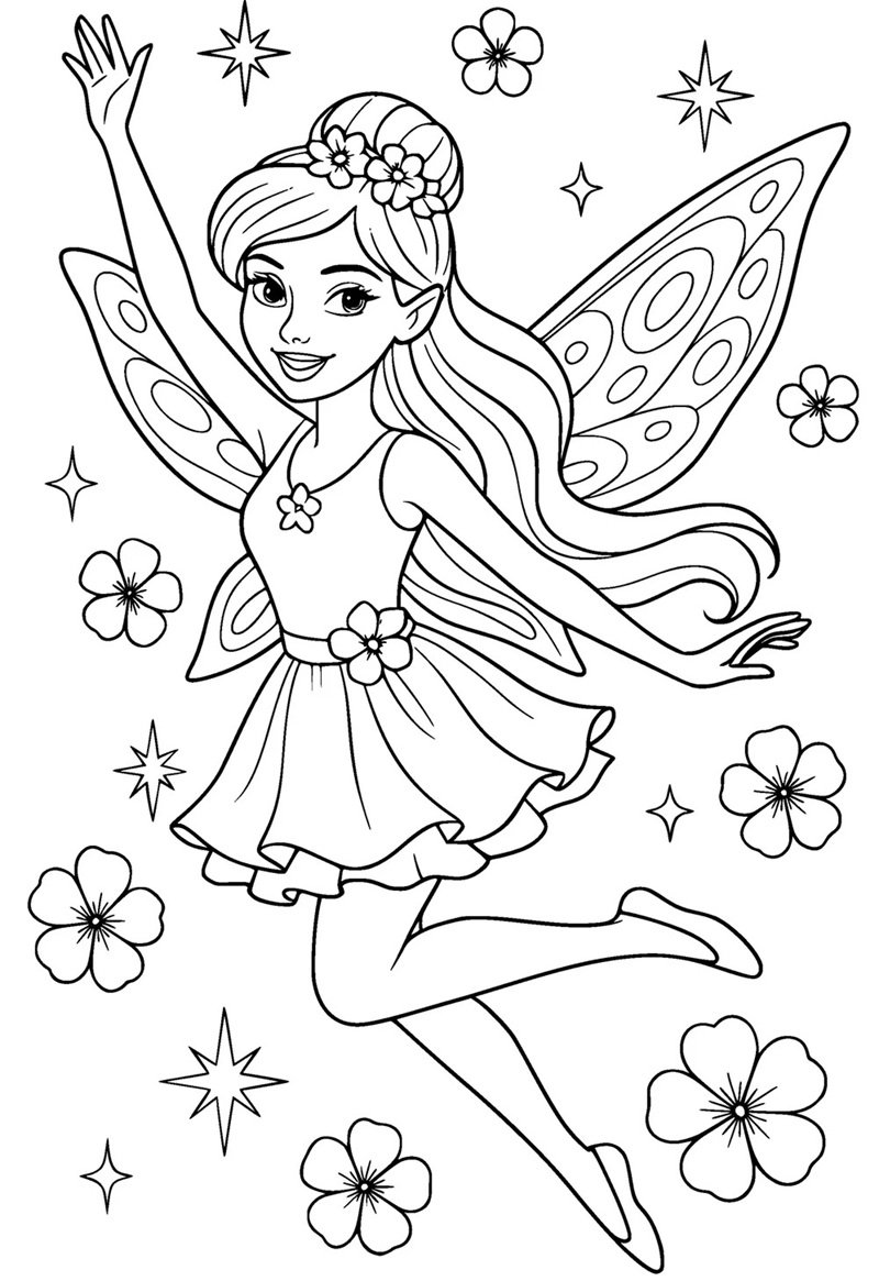 tranh cô tiên xanh chưa tô màu 4