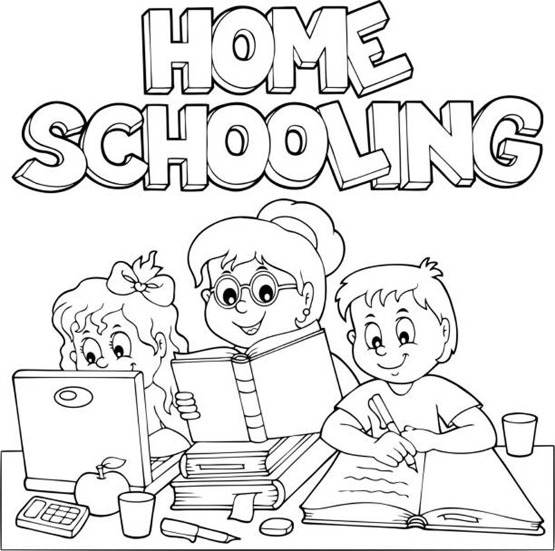 Home schooling monochrome image 1 – eps10 vector illustration.