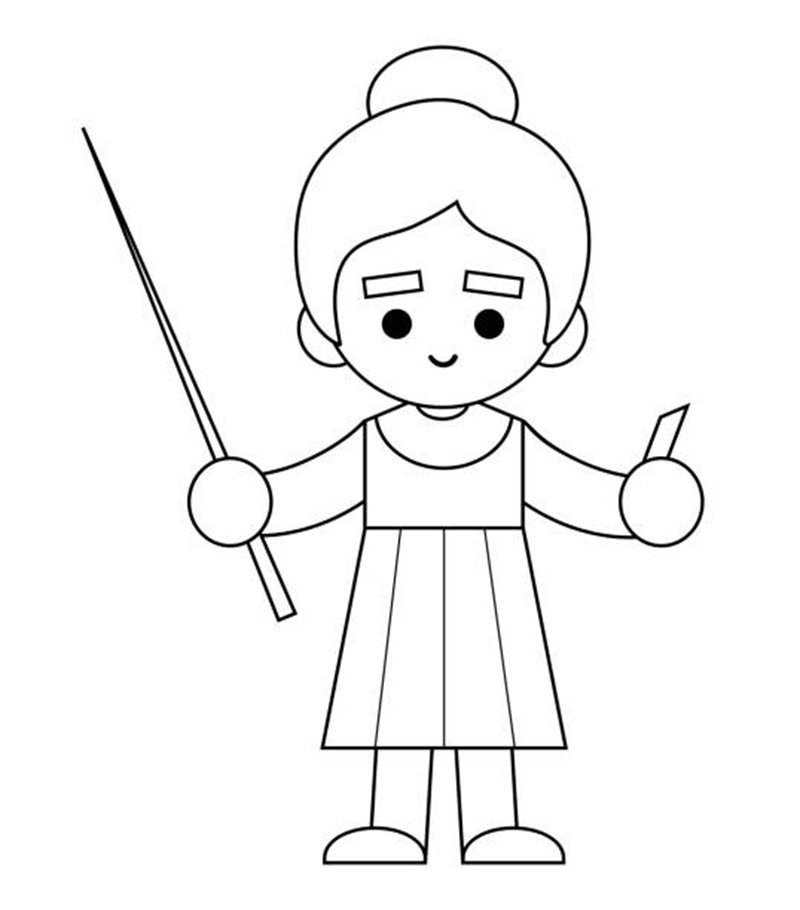 Coloring book for children, Teacher woman with a pointer and chalk in hands