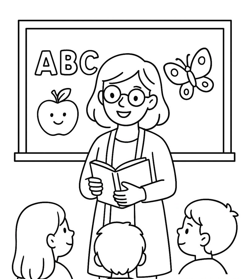 tranh to màu cô giáo và học sinh