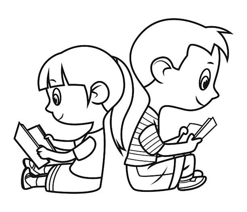 Cute kids reading book. Vector illustration