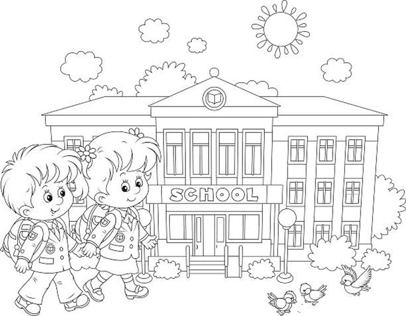 Schoolgirl, schoolboy and their school