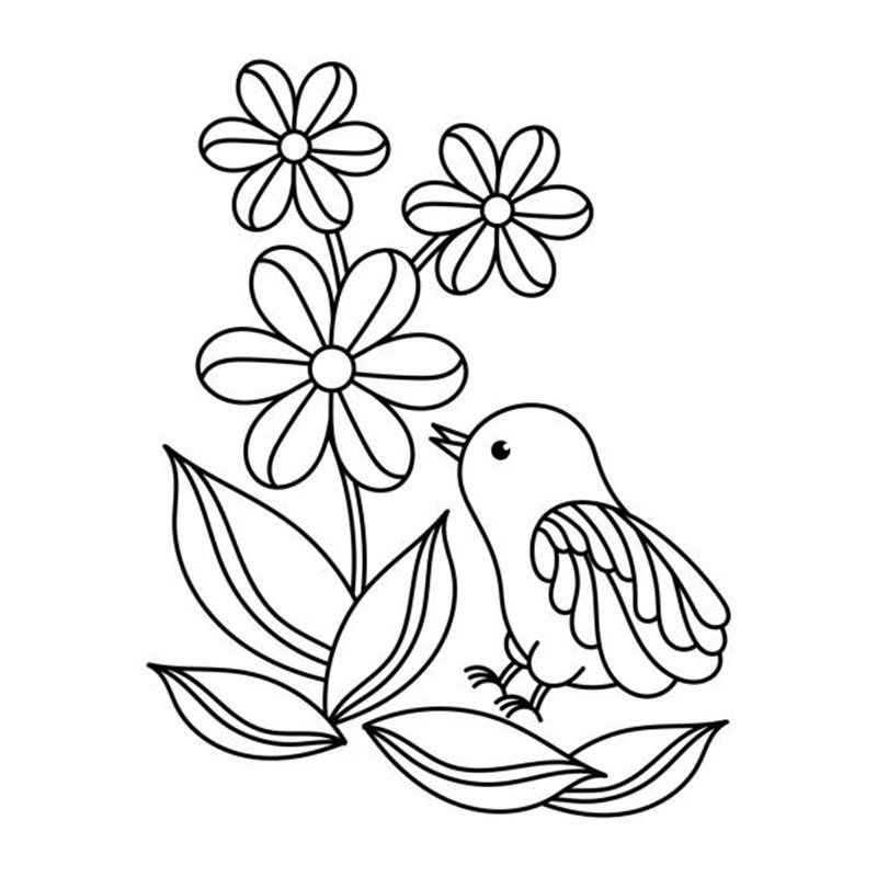 Coloring book page for children. Cute Birds and flowers. Vector illustration.