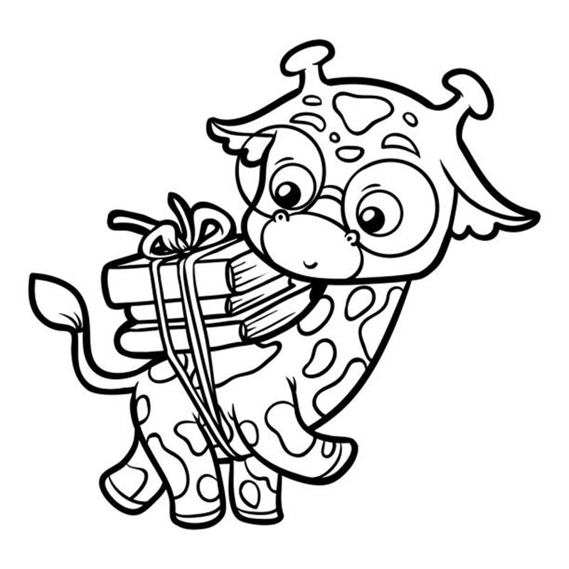 Coloring book for children, Giraffe and books