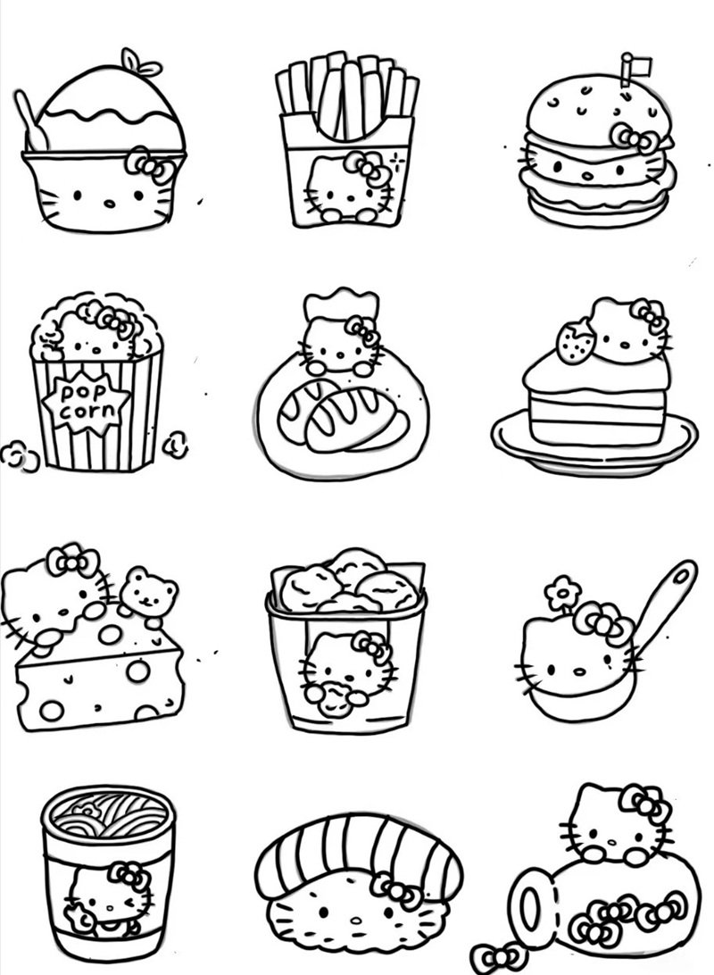 tô màu đồ ăn mini dễ thương cho bé tập vẽ