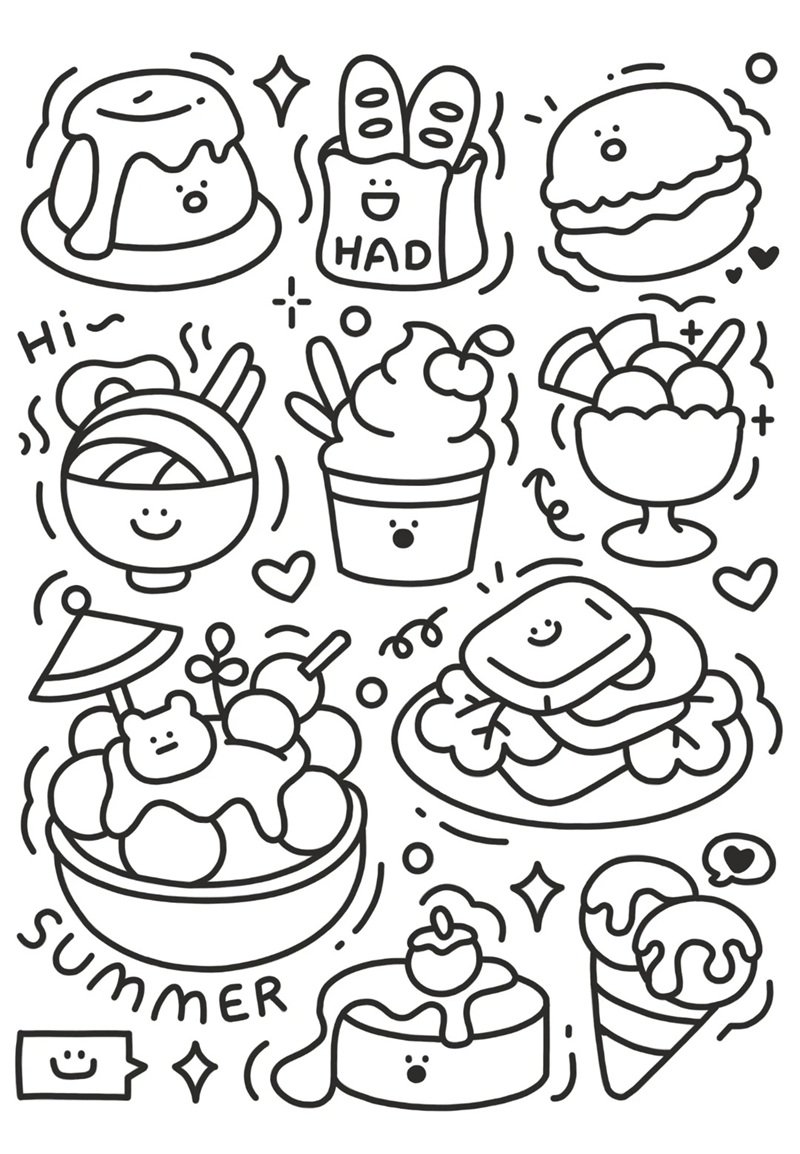 tô màu đồ ăn mini đơn giản giúp bé luyện tay