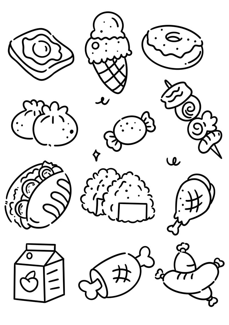 hình ảnh tập tô màu đồ ăn mini rõ nét dễ học