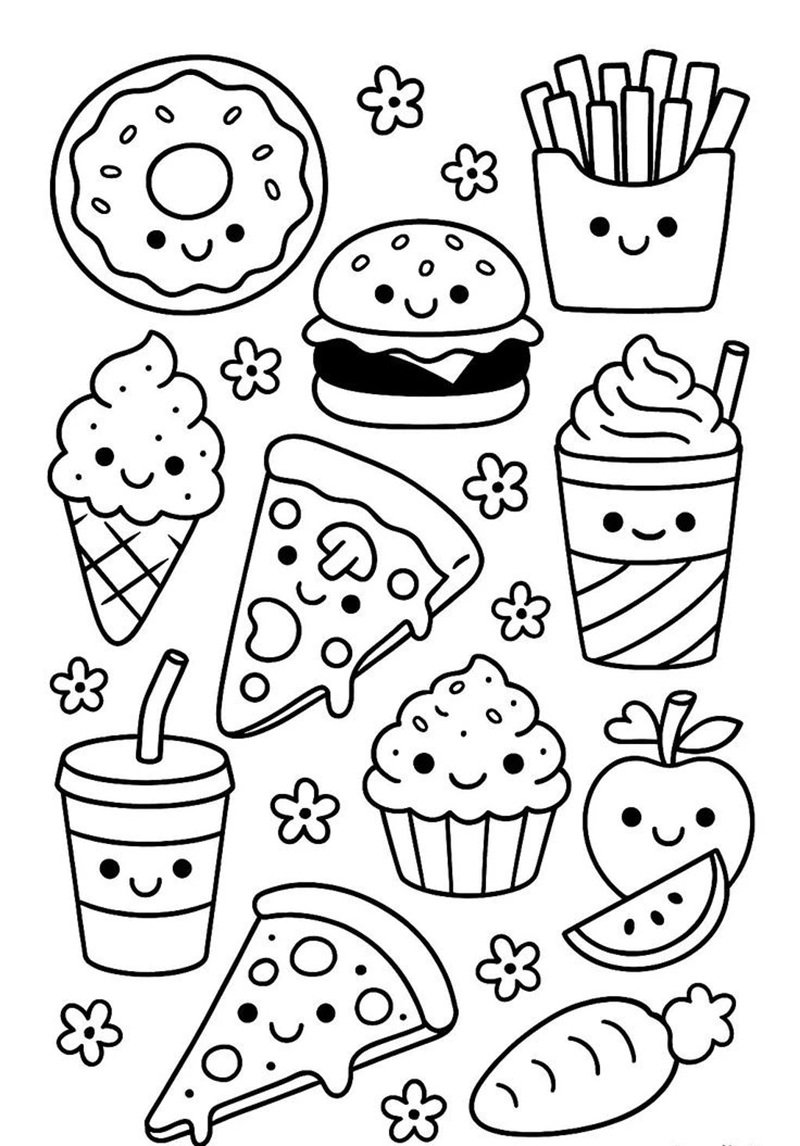 tô màu đồ ăn mini kết hợp học hình dạng cơ bản