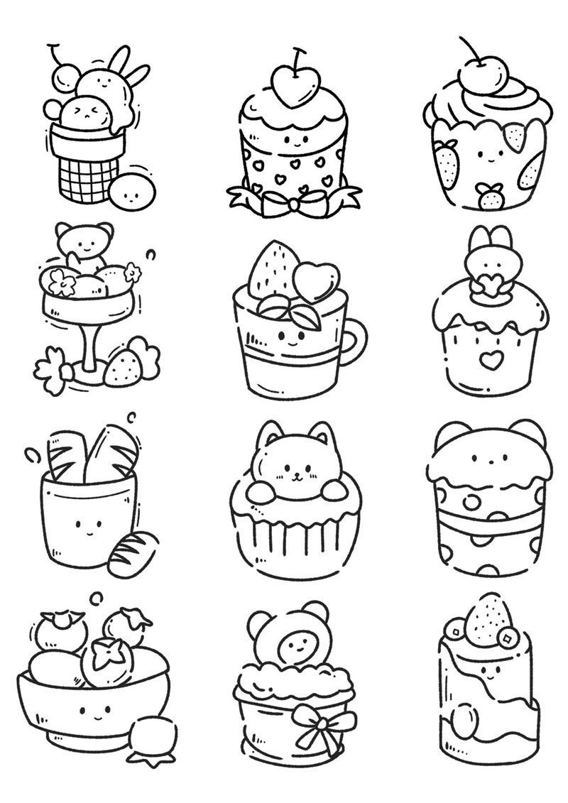 tô màu đồ ăn mini với phong cách đáng yêu