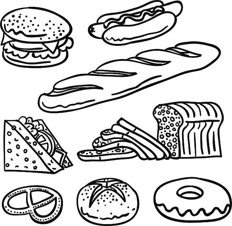 tranh trắng đen giúp bé học tô màu đồ ăn mini