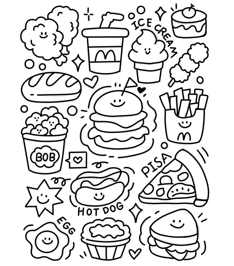 tô màu đồ ăn mini cho trẻ mầm non học nhận biết