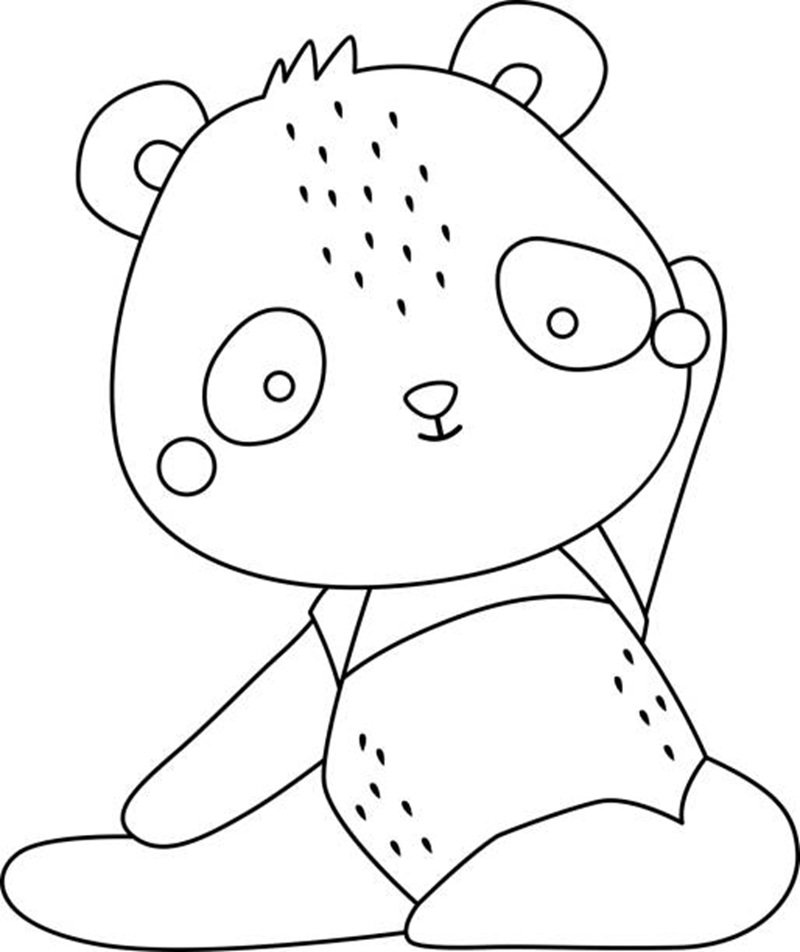 a vector of a cute panda doing yoga in black and white coloring