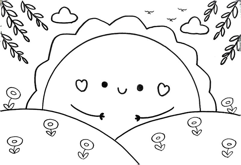 tô màu ông mặt trời với hình vẽ rõ nét dễ tô