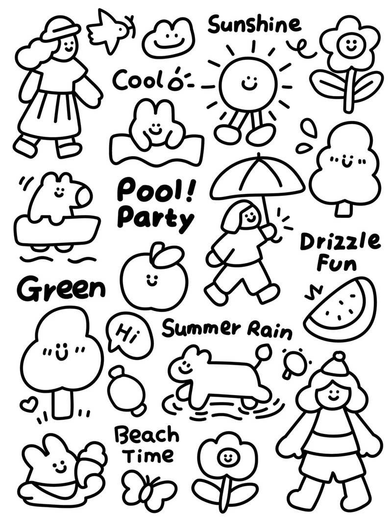 tô màu sticker chủ đề kawaii