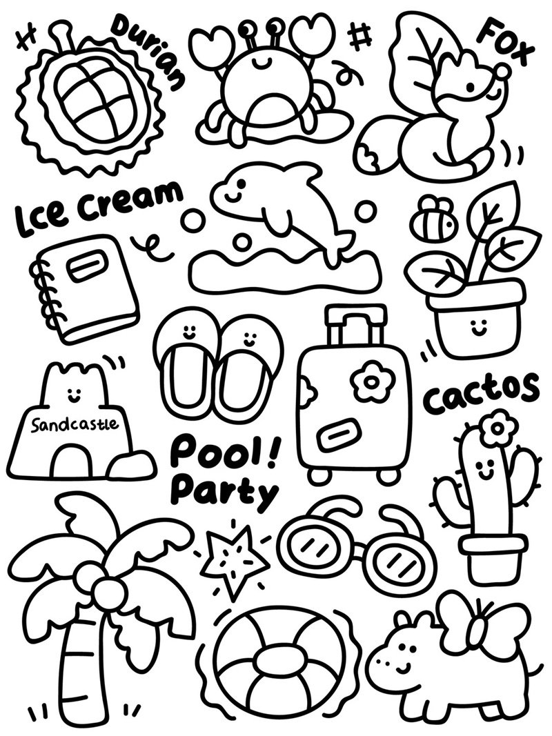 sticker cute nhiều màu tô màu sticker