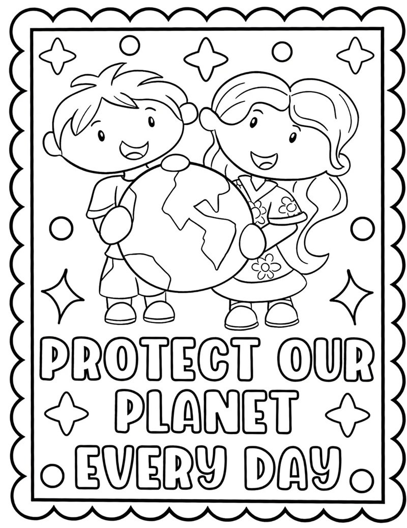 Hình trái đất tô màu cho bé học vẽ