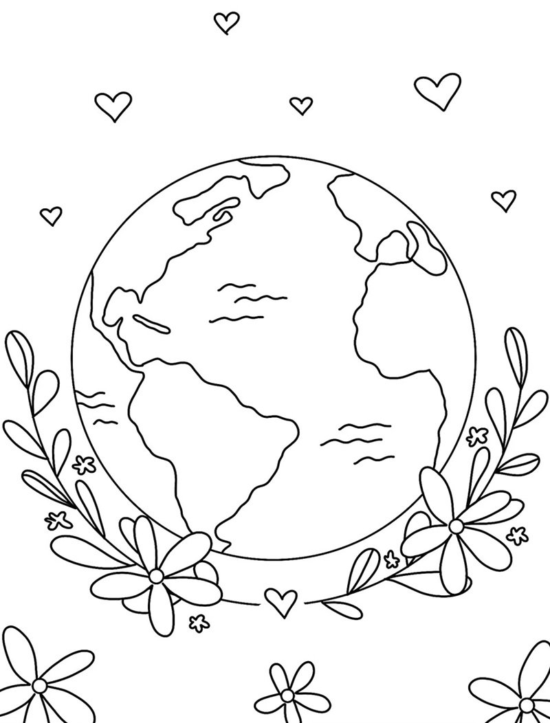 Tô màu trái đất dễ thương cho trẻ em