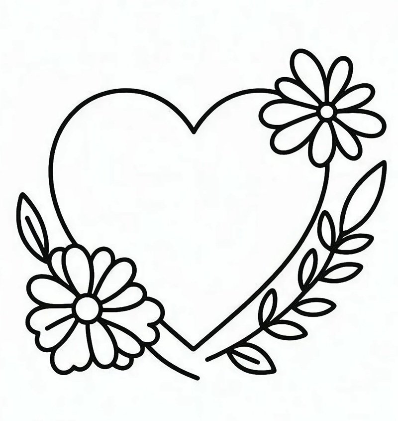 Hình tô màu trái tim phong cách đáng yêu