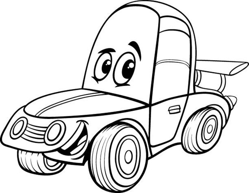 Cartoon illustration of funny racing car vehicle character coloring page