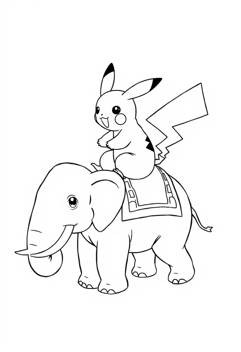 phong cách kawaii tranh tô màu pikachu