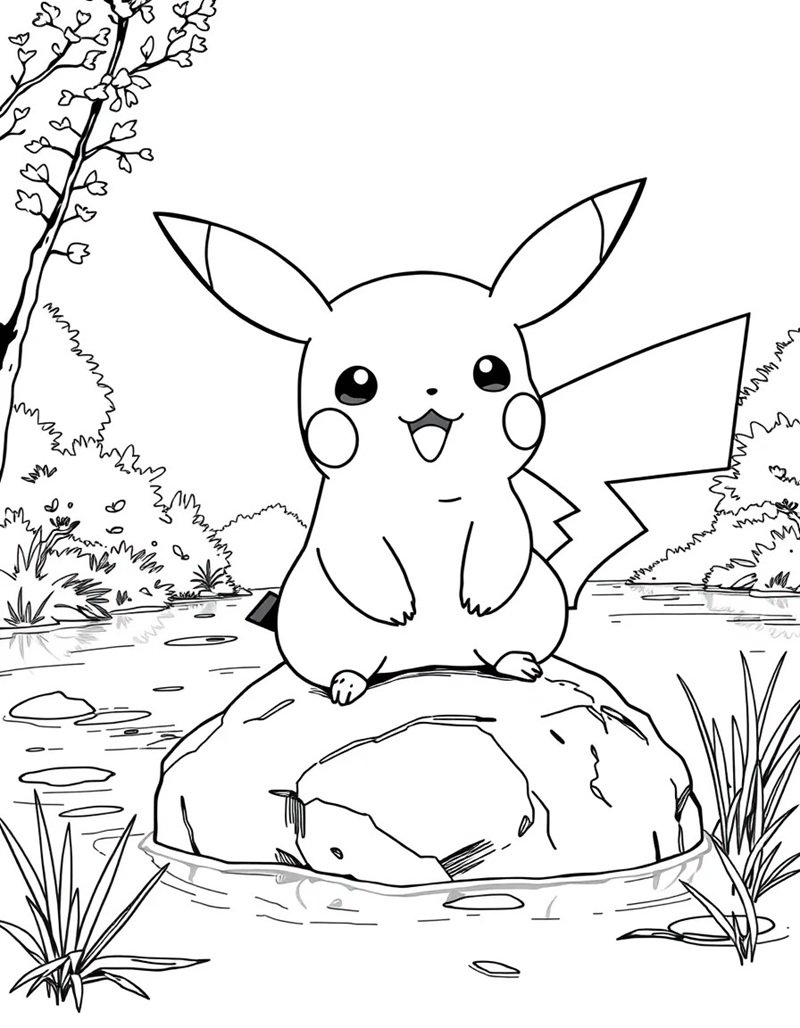 nét vẽ đáng yêu tranh tô màu pikachu