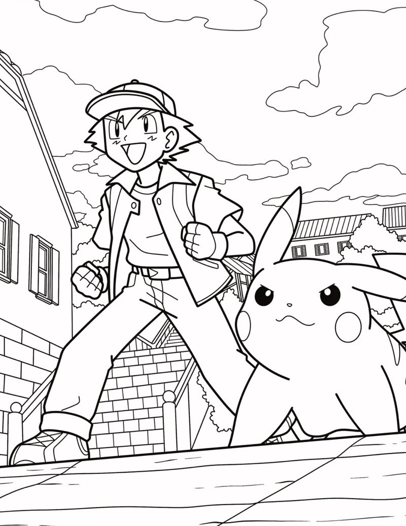 nét vẽ đơn giản tranh tô màu pikachu